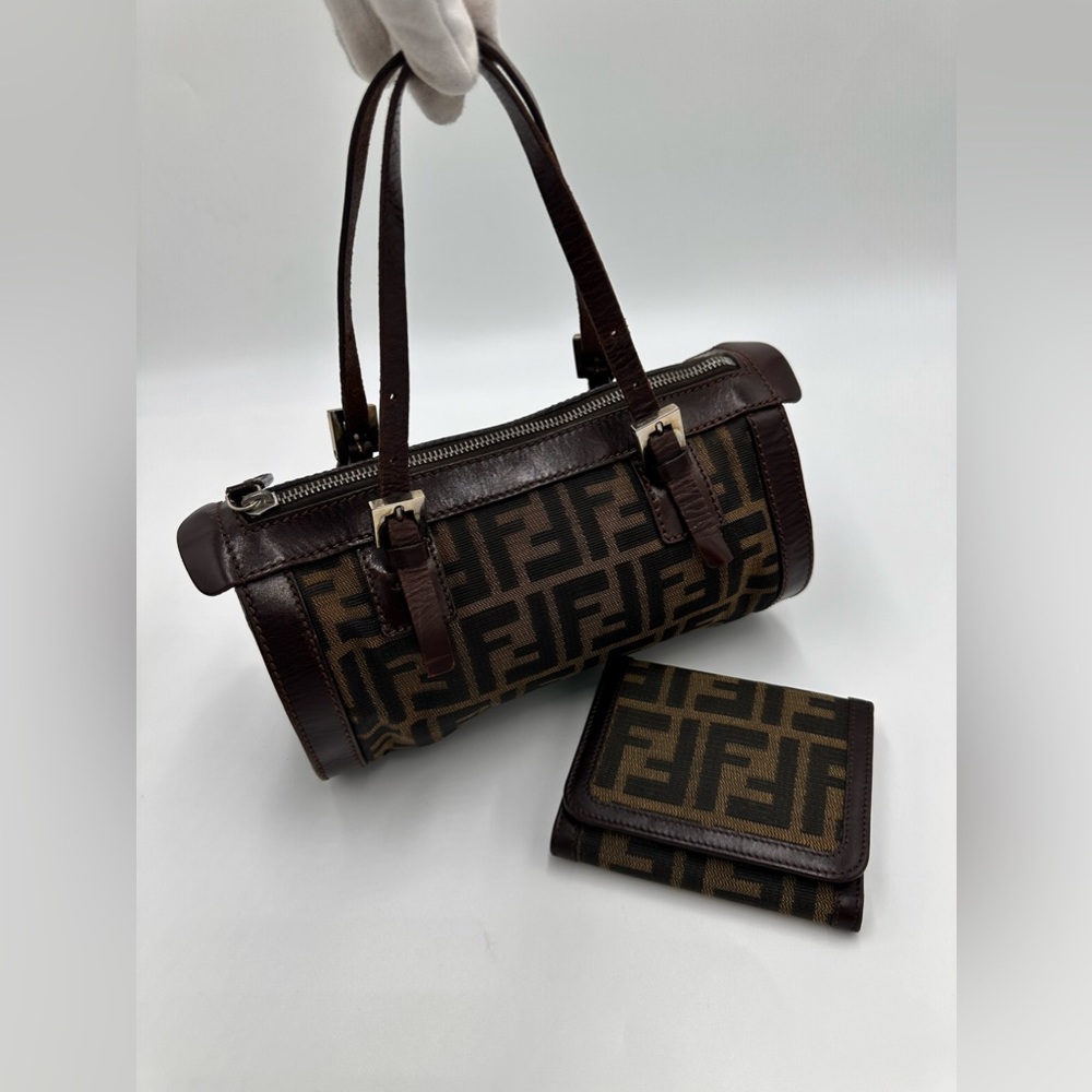FENDI Zucca Mini Boston Handbag and Compact Wallet Bundle - Picture 11 of 14